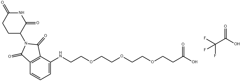 Propanoic acid, 3-[2-[2-[2-[[2-(2,6-dioxo-3-piperidinyl)-2,3-dihydro-1,3-dioxo-1H-isoindol-4-yl]amino]ethoxy]ethoxy]ethoxy]-, 2,2,2-trifluoroacetate (1:1) Struktur