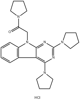 Ethanone, 2-(2,4-di-1-pyrrolidinyl-9H-pyrimido[4,5-b]indol-9-yl)-1-(1-pyrrolidinyl)-, hydrochloride (1:1) Struktur