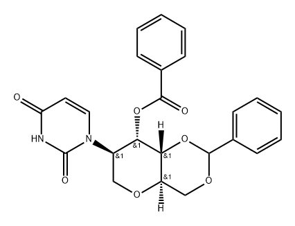 1,5-Anhydro-3-O-benzoyl-4,6-O-benzylidene-2-deoxy-2-(uracil-1-yl)-D-altro-hexitol Struktur