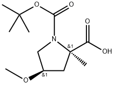 (2R,4R)-1-(tert-butoxycarbonyl)-4-methoxy-2-methylpyrrolidine-2-carboxylic acid Struktur