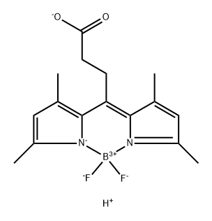 10-(2-Carboxyethyl)-5,5-difluoro-1,3,7,9-tetramethyl-5H-dipyrrolo[1,2-c:2',1'-f][1,3,2]diazaborinin-4-ium-5-uide Struktur