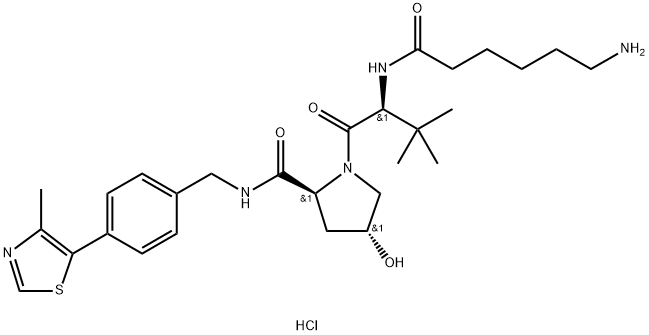 (2S,4R)-1-((S)-2-(6-aminohexanamido)-3,3-dimethylbutanoyl)-4-hydroxy-N-(4-(4-methylthiazol-5-yl)benzyl)pyrrolidine-2-carboxamide hydrochloride Struktur