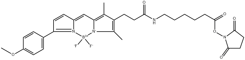 (T-4)-[N-[6-[(2,5-Dioxo-1-pyrrolidinyl)oxy]-6-oxohexyl]-5-[[5-(4-methoxyphenyl)-2H-pyrrol-2-ylidene-κN]methyl]-2,4-dimethyl-1H-pyrrole-3-propanamidato-κN1]difluoroboron Struktur