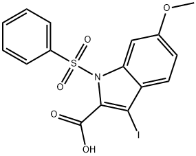 1-(benzenesulfonyl)-3-iodo-6-methoxy-1H-indole-2-carboxylic acid Struktur