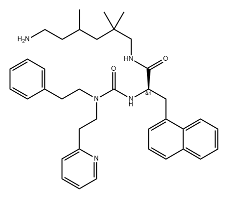 1-Naphthalenepropanamide, N-(6-amino-2,2,4-trimethylhexyl)-α-[[[(2-phenylethyl)[2-(2-pyridinyl)ethyl]amino]carbonyl]amino]-, (αR)- Struktur