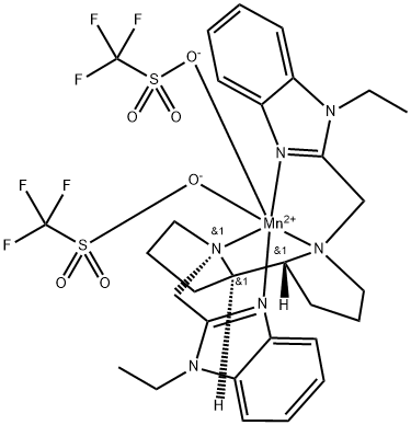 (OC-6-33)-[2,2′-[[(1S,1′S,2R,2′R)-[2,2′-bipyrrolidine]-1,1′-diyl-κN1,κN1′′]bis(methylene)]bis[1-ethyl-1H-benzimidazole-κN3]]bis(1,1,1-trifluoromethanesulfonato-κO)-,manganese Struktur