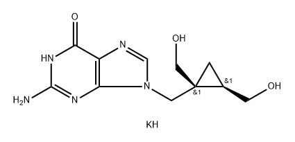 6H-Purin-6-one, 2-amino-9-[[(1S,2R)-1,2-bis(hydroxymethyl)cyclopropyl]methyl]-1,9-dihydro-, potassium salt (1:1) Struktur