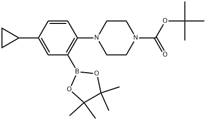 tert-Butyl 4-4-cyclopropyl-2-(4,4,5,5-tetramethyl-1,3,2-dioxaborolan-2-yl)phenyl-1-piperazinecarboxylate Struktur