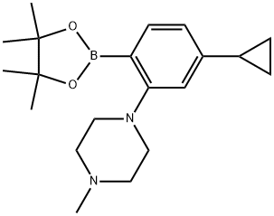 1-5-Cyclopropyl-2-(4,4,5,5-tetramethyl-1,3,2-dioxaborolan-2-yl)phenyl-4-methyl-piperazine Struktur