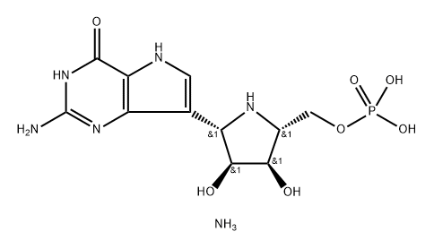 4H-Pyrrolo3,2-dpyrimidin-4-one, 2-amino-7-(2S,3S,4R,5R)-3,4-dihydroxy-5-(phosphonooxy)methyl-2-pyrrolidinyl-1,5-dihydro-, diammonium salt Struktur