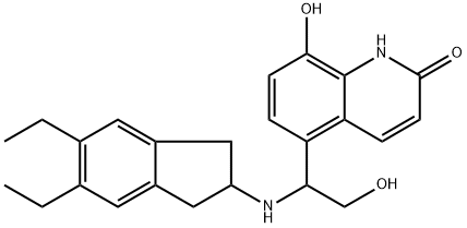 5-(1-((5,6-diethyl-2,3-dihydro-1H-inden-2-yl)amino)-2-hydroxyethyl)-8-hydroxyquinolin-2(1H)-one Struktur