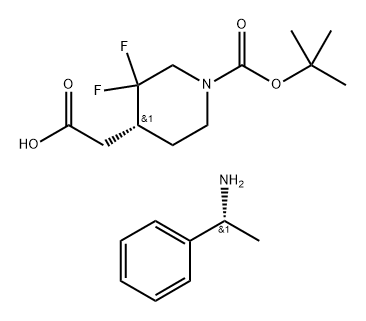 4-Piperidineacetic acid, 1-[(1,1-dimethylethoxy)carbonyl]-3,3-difluoro-, (4R)-, compd. with (αR)-α-methylbenzenemethanamine (1:1) Struktur