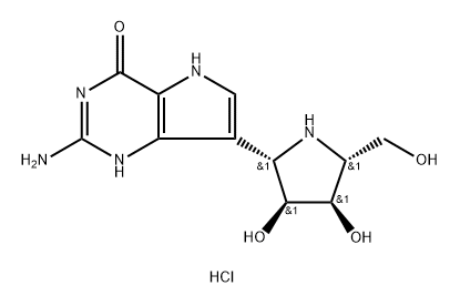 4H-Pyrrolo3,2-dpyrimidin-4-one, 2-amino-7-(2S,3S,4R,5R)-3,4-dihydroxy-5-(hydroxymethyl)-2-pyrrolidinyl-1,5-dihydro-, monohydrochloride Struktur