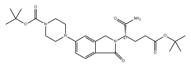 2H-Isoindole-2-butanoic acid, γ-(aminocarbonyl)-5-[4-[(1,1-dimethylethoxy)carbonyl]-1-piperazinyl]-1,3-dihydro-1-oxo-, 1,1-dimethylethyl ester, (γS)- Struktur