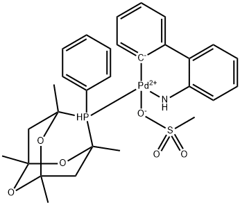 [(1,3,5,7-Tetramethyl-6-phenyl-2,4,6-trioxa-6-phosphaadamantane)-2-(2′-amino-1,1′-biphenyl)]palladium(II) methanesulfonate Struktur