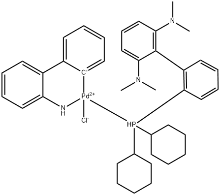 Palladium, [2'-(amino-κN)[1,1'-biphenyl]-2-yl-κC]chloro[2'-(dicyclohexylphosphino-κP)-N2,N2,N6,N6-tetramethyl[1,1'-biphenyl]-2,6-diamine]- Struktur