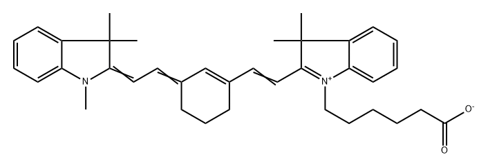 3H-Indolium, 1-(5-carboxypentyl)-2-[2-[3-[2-(1,3-dihydro-1,3,3-trimethyl-2H-indol-2-ylidene)ethylidene]-1-cyclohexen-1-yl]ethenyl]-3,3-dimethyl-, inner salt Struktur