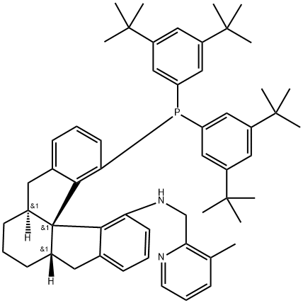 (1AS,4AS,9BS)-10-(雙(3,5-二叔丁基苯基)磷烷基)-N-((3-甲基吡啶-2-基)甲基)-1,3,4,4A,5,13C-六氫-2H-茚并[2,1-D]芴-9-胺 結(jié)構(gòu)式