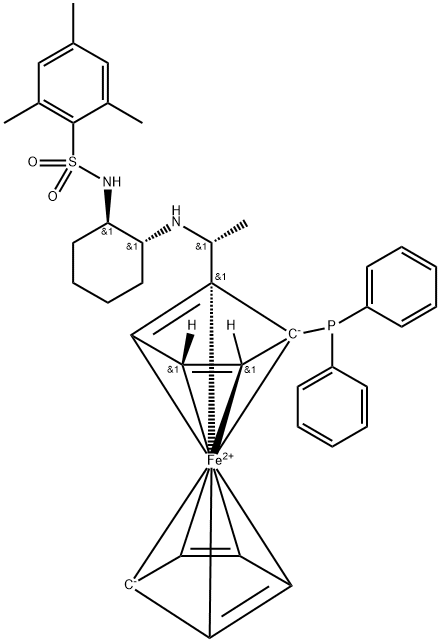 Ferrocene, 1-(diphenylphosphino)-2-[(1R)-1-[[(1R,2R)-2-[[(2,4,6-trimethylphenyl)sulfonyl]amino]cyclohexyl]amino]ethyl]-, (1R)- Struktur