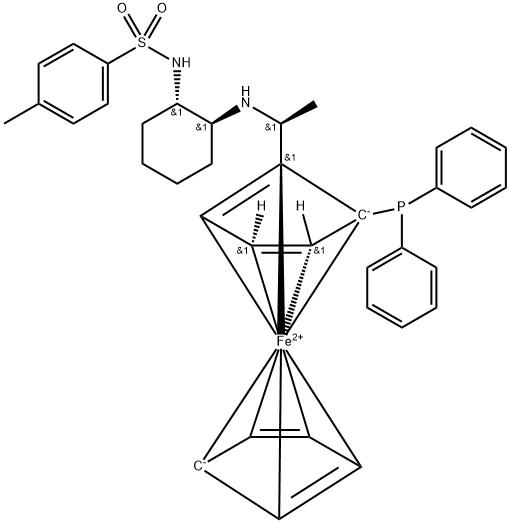 Ferrocene, 1-(diphenylphosphino)-2-[(1S)-1-[[(1S,2S)-2-[[(4-methylphenyl)sulfonyl]amino]cyclohexyl]amino]ethyl]-, (1S)- Struktur