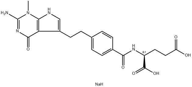 L-Glutamic acid, N-[4-[2-(2-amino-4,7-dihydro-1-methyl-4-oxo-1H-pyrrolo[2,3-d]pyrimidin-5-yl)ethyl]benzoyl]-, sodium salt (1:1) Struktur