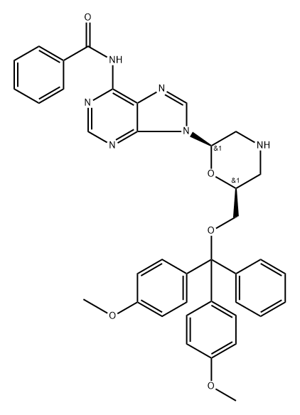 N6-Benzoyl-7’-O-(4,4’-dimethoxytrityloxy)morpholino adenine Struktur