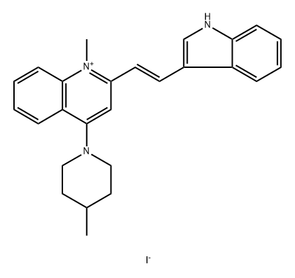 Quinolinium, 2-[(1E)-2-(1H-indol-3-yl)ethenyl]-1-methyl-4-(4-methyl-1-piperidinyl)-, iodide (1:1) Struktur