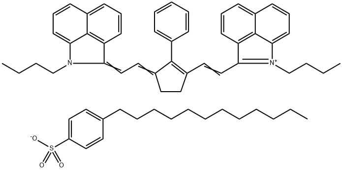 Benz[cd]indolium, 1-butyl-2-[2-[3-[2-(1-butylbenz[cd]indol-2(1H)-ylidene)ethylidene]-2-phenyl-1-cyclopenten-1-yl]ethenyl]-, 4-dodecylbenzenesulfonate (1:1) Struktur