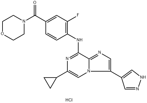 Methanone, [4-[[6-cyclopropyl-3-(1H-pyrazol-4-yl)imidazo[1,2-a]pyrazin-8-yl]amino]-3-fluorophenyl]-4-morpholinyl-, hydrochloride (1:1) Struktur