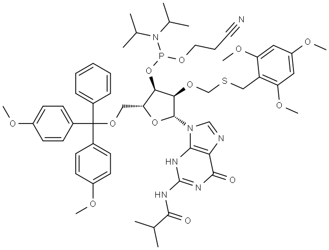 2'-TMBTM-G(iBu)-CE-Phosphoramidite Structure