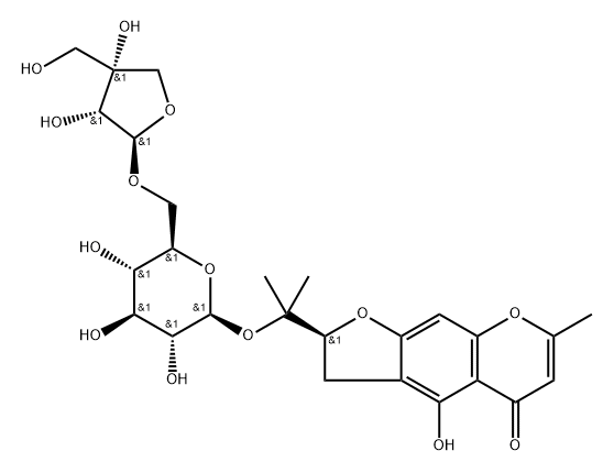 5H-Furo[3,2-g][1]benzopyran-5-one, 2-[1-[(6-O-D-apio-β-D-furanosyl-β-D-glucopyranosyl)oxy]-1-methylethyl]-2,3-dihydro-4-hydroxy-7-methyl-, (2S)- Struktur