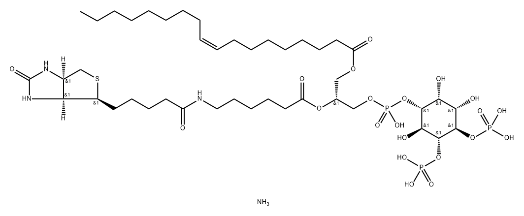 D-myo-Inositol, 4,5-bis(dihydrogen phosphate) 1-[(2R)-2-[[6-[[5-[(3aS,4S,6aR)-hexahydro-2-oxo-1H-thieno[3,4-d]imidazol-4-yl]-1-oxopentyl]amino]-1-oxohexyl]oxy]-3-[[(9Z)-1-oxo-9-octadecen-1-yl]oxy]propyl hydrogen phosphate], ammonium salt (1:3) Struktur