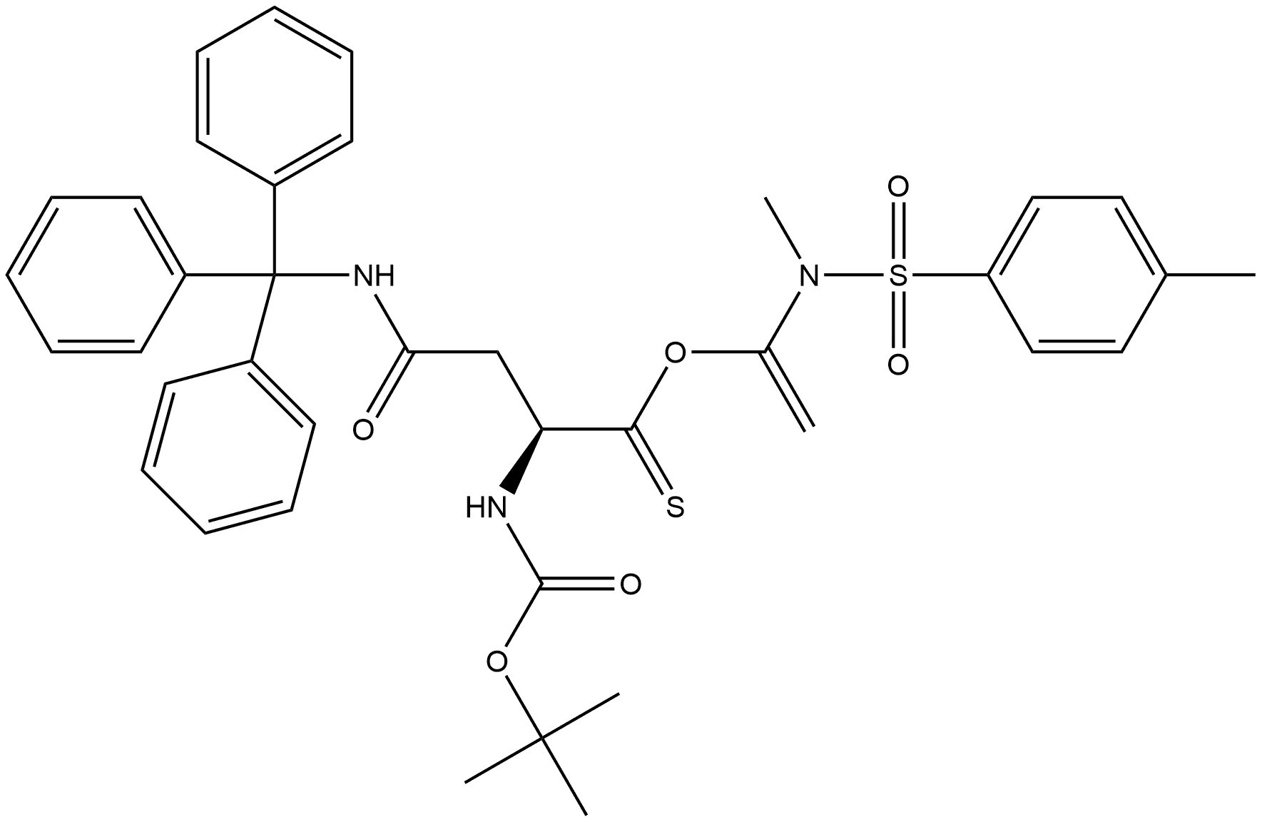 L-Asparagine, N2-[(1,1-dimethylethoxy)carbonyl]-N-(triphenylmethyl)-, 1-[methyl[(4-methylphenyl)sulfonyl]amino]ethenyl ester, (2S)- Struktur