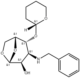 .beta.-D-Gulopyranose, 1,6-anhydro-3-deoxy-3-(phenylmethyl)amino-4-O-(2R)-tetrahydro-2H-pyran-2-yl- Struktur