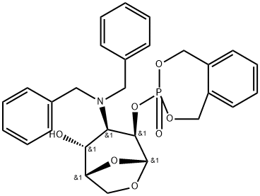 .beta.-D-Gulopyranose, 1,6-anhydro-3-bis(phenylmethyl)amino-3-deoxy-2-O-(1,5-dihydro-3-oxido-2,4,3-benzodioxaphosphepin-3-yl)- Struktur