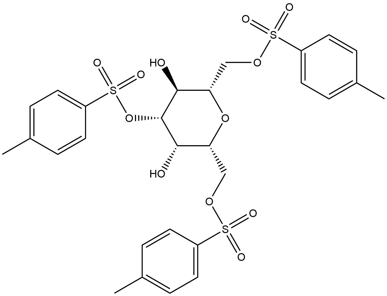 L-glycero-L-galacto-Heptitol, 2,6-anhydro-, 1,4,7-tris(4-methylbenzenesulfonate) Struktur