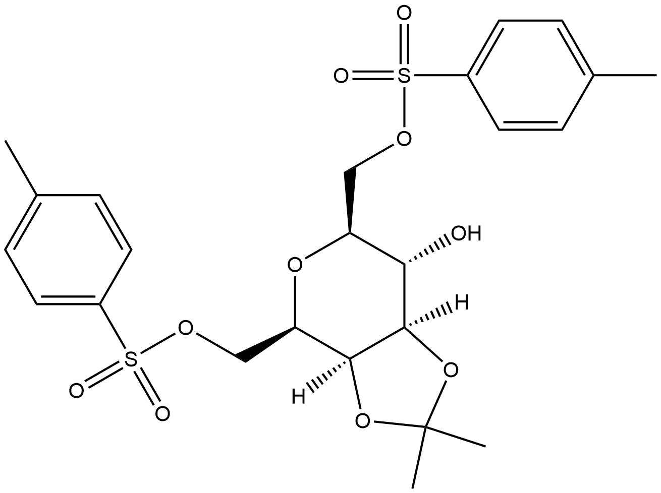 L-glycero-L-galacto-Heptitol, 2,6-anhydro-3,4-O-(1-methylethylidene)-, 1,7-bis(4-methylbenzenesulfonate) Struktur