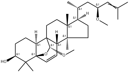 19-Norlanosta-6,24-diene-9-carboxaldehyde, 3,5-dihydroxy-23-methoxy-, cyclic 9,5-(methyl acetal), [C(R),3β,5β,9β,10α,23S]- Struktur