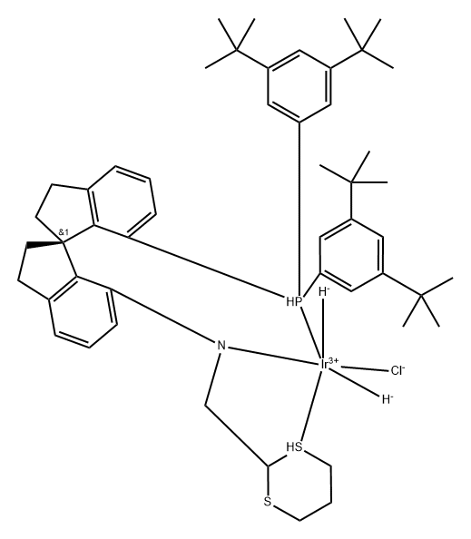 {(S)-(-)-7-[N-(1,3-dithian-2-yl)methylamino]-7'-[bis(3,5-di-t-butylphenyl)phosphino]-2,2',3,3'-tetrahydro-1,1'-spirobindane}chlorodihydroiridium(III), 97+% [Ir-(S)-DTB-SpiroSAP] Struktur