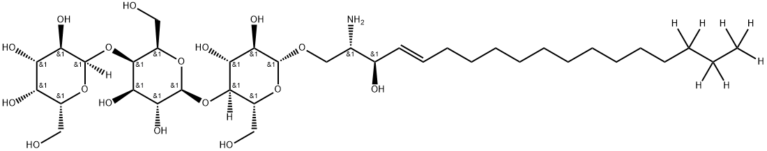 β-D-Glucopyranoside, (2S,3R,4E)-2-amino-3-hydroxy-4-octadecen-1-yl-16,16,17,17,18,18,18-d7 O-α-D-galactopyranosyl-(1→4)-O-β-D-galactopyranosyl-(1→4)- Struktur