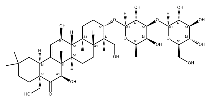 Olean-12-en-16-one, 3-[(6-deoxy-3-O-β-D-glucopyranosyl-β-D-galactopyranosyl)oxy]-11,15,23,28-tetrahydroxy-, (3β,4α,15α)- Struktur