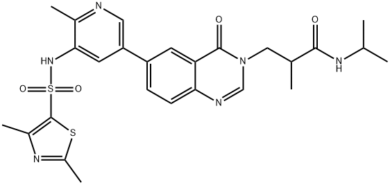 3-(6-(5-((2,4-dimethylthiazole)-5-sulfonamido)-6-methylpyridin-3-yl)-4-oxoquinazolin-3(4H)-yl)-N,2-dimethylpropanamide Struktur