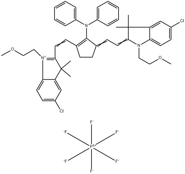 3H-Indolium, 5-chloro-2-[2-[3-[2-[5-chloro-1,3-dihydro-1-(2-methoxyethyl)-3,3-dimethyl-2H-indol-2-ylidene]ethylidene]-2-(diphenylamino)-1-cyclopenten-1-yl]ethenyl]-1-(2-methoxyethyl)-3,3-dimethyl-, hexafluorophosphate(1-) (1:1) Struktur