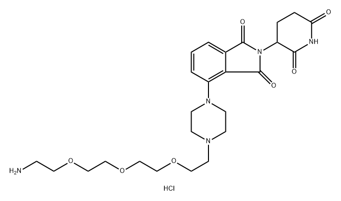 1H-Isoindole-1,3(2H)-dione, 4-[4-[2-[2-(2-aminoethoxy)ethoxy]ethyl]-1-piperazinyl]-2-(2,6-dioxo-3-piperidinyl)-, hydrochloride (1:1) Struktur