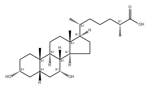 Cholestan-26-oic acid, 3,7-dihydroxy-, (3α,5β,7α,25R)- Struktur