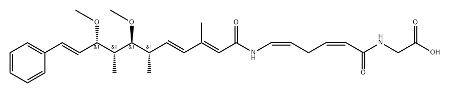 Glycine, N-[(2Z,5Z)-6-[[(2E,4E,6R,7R,8S,9R,10E)-7,9-dimethoxy-3,6,8-trimethyl-1-oxo-11-phenyl-2,4,10-undecatrien-1-yl]amino]-1-oxo-2,5-hexadien-1-yl]-, rel-(+)- Struktur