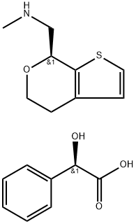 Benzeneacetic acid, α-hydroxy-, (αR)-, compd. with (7S)-4,7-dihydro-N-methyl-5H-thieno[2,3-c]pyran-7-methanamine (1:1) Struktur