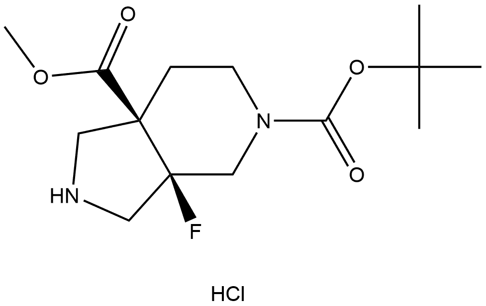 1H-Pyrrolo[3,4-c]pyridine-5,7a-dicarboxylic acid, 3a-fluorohexahydro-, 5-(1,1-dimethylethyl) 7a-methyl ester, hydrochloride (1:1), (3aR,7aS)- Struktur