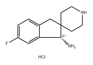 Spiro[2H-indene-2,4'-piperidin]-1-amine, 6-fluoro-1,3-dihydro-, hydrochloride (1:2), (1S)- Struktur