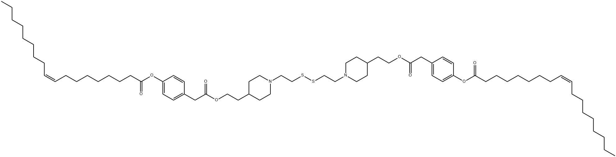 Benzeneacetic acid, 4-[[(9Z)-1-oxo-9-octadecen-1-yl]oxy]-, 1,1'-[dithiobis(2,1-ethanediyl-1,4-piperidinediyl-2,1-ethanediyl)] ester Struktur